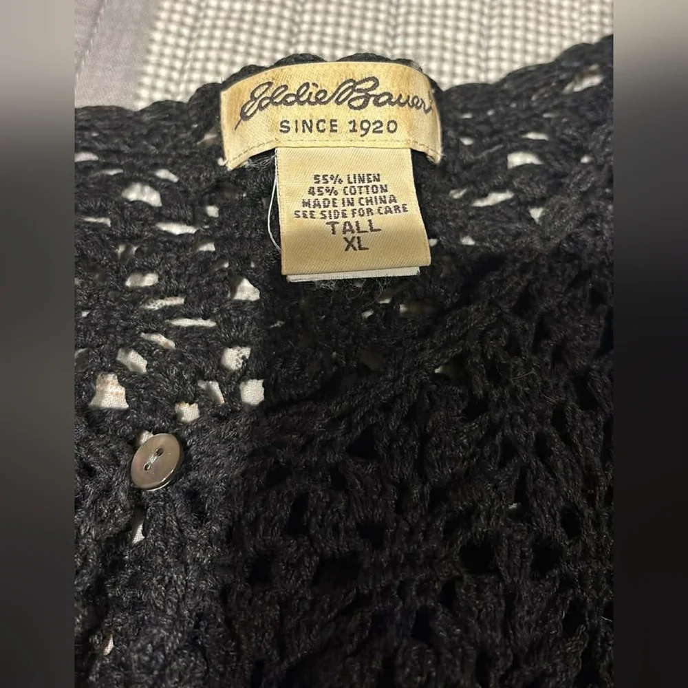 Eddie Bauer Olive Linen/Cotton Coastal Grandmother Scandigirl Cardigan Softgirl‎